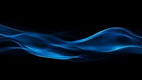 Blue light waves flow over black background in motion.