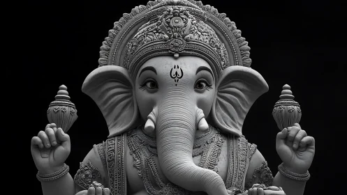Majestic stone Ganesha statue in luminous sacred stillness.