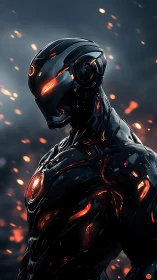 Cybernetic exoshell android with molten-core chassis profile.