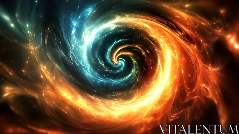 Cosmic energy vortex swirls in blazing blue and orange light