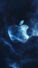 Apple-shaped nebula cutout in deep blue star field.