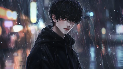 Midnight rain stroll with a quiet, soft-eyed city dreamer.