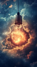 Incandescent lightbulb enclosing nebular cloud core in space