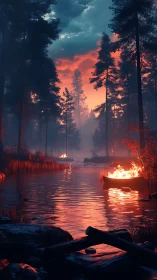 Twilight Sanctuary: Mystical Lakeside Fire Ritual.
