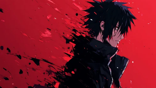 Fragmenting anime profile rendered against saturated red void