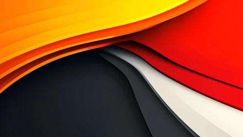 Vibrant Abstract Waves in Red, Orange, and Black Modern Art.