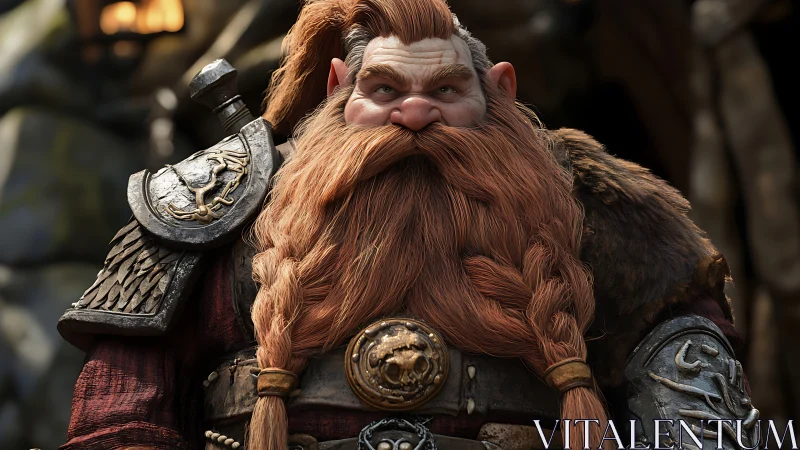 3D dwarven warrior portrait with ornate armor detailing.