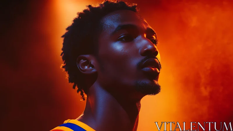 Portrait of focused athlete under vibrant orange backlight