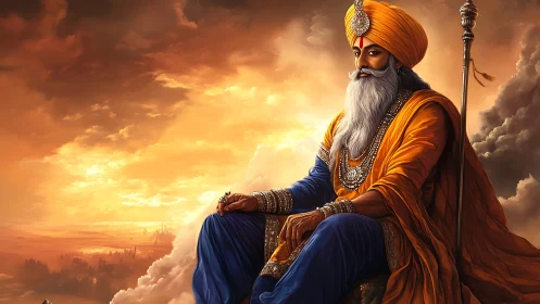 Sunset-draped Sikh monarch rests above a smoldering horizon