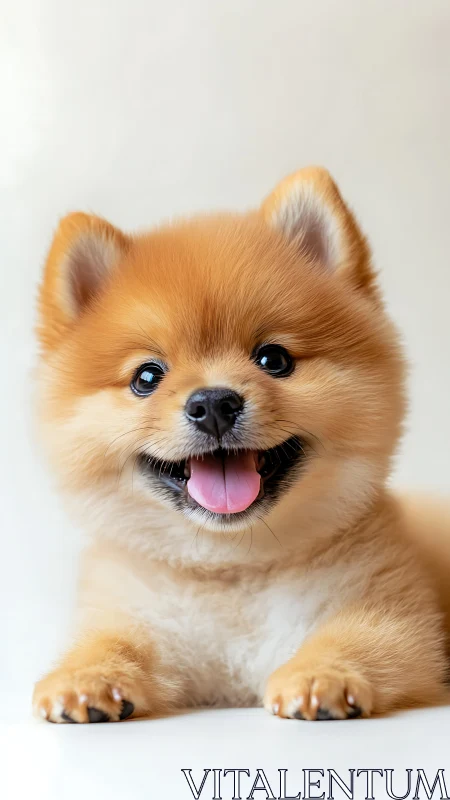 Bright-eyed fluffy puppy smiles with joyful, playful charm