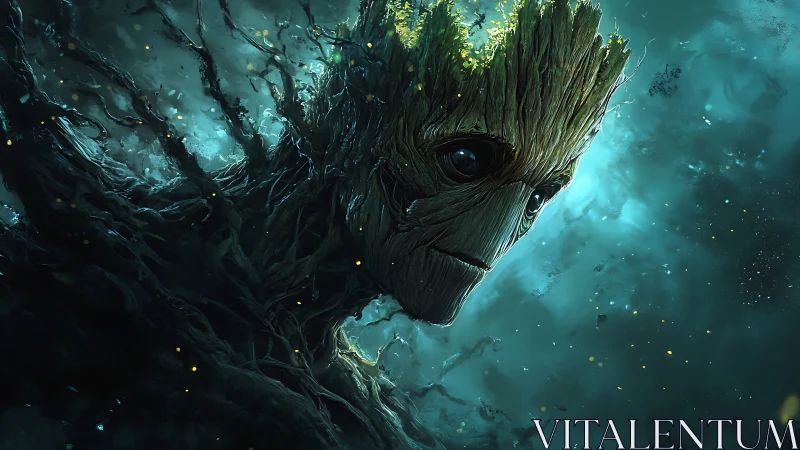 Starlit forest guardian adrift in a cosmic teal dream.