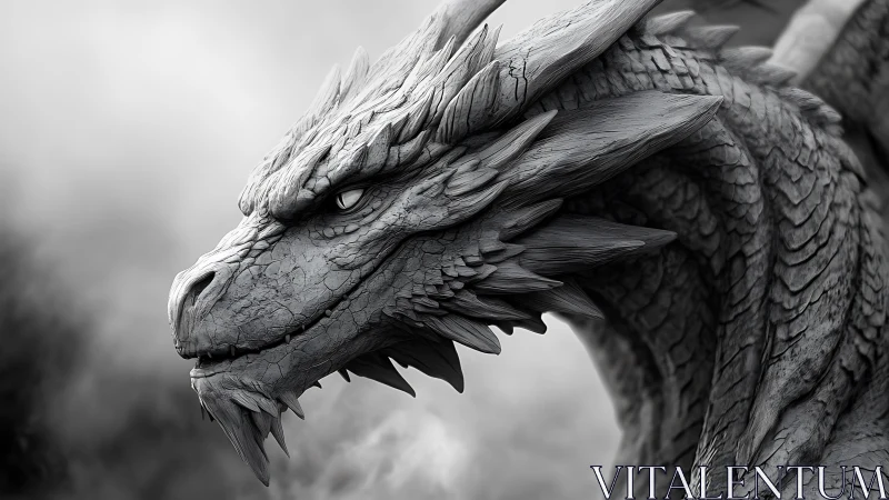 Majestic stone dragon gazes ahead with calm ancient power