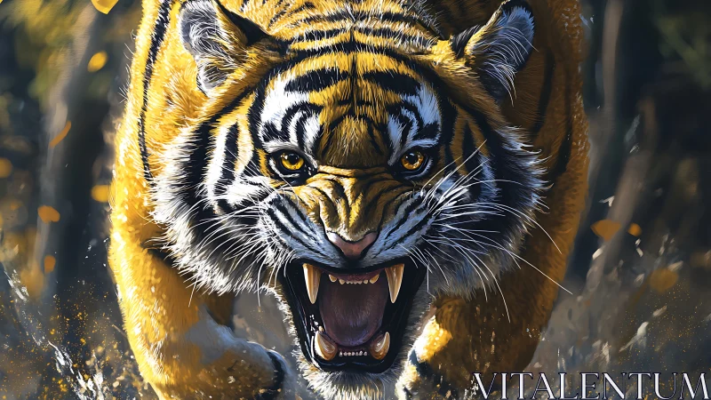 Digital painting of charging tiger with dynamic frontal perspective.