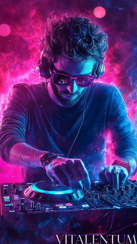 Neon-lit DJ commands the club night with electric energy