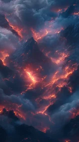 Inferno Rising: Molten Mountains Crowned in Cosmic Fire