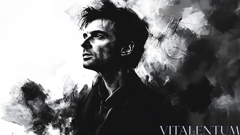 Stark monochrome daydreamer adrift in abstract stormlight.