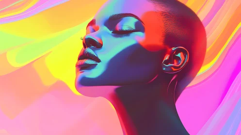 Profile portrait shows stylized head in multicolor gradients