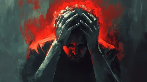 Psychological overload visualized through volatile red luminance.