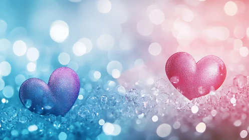 Two Glowing Hearts Dance in Blue and Pink Wonder