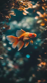 Goldfish daydream drifting through bokeh-tinted reef skies.