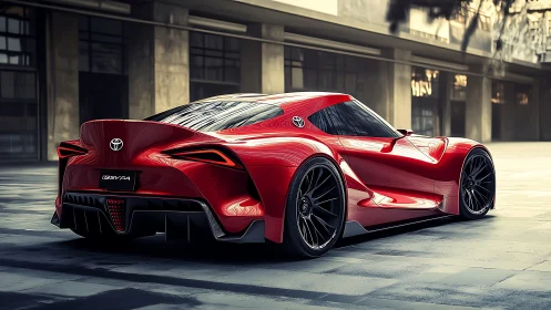 Glossy red Toyota concept car poised for cityside adventure.