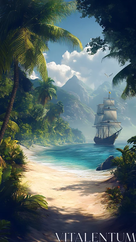 Tallship Navigates Hidden Cove Beneath Emerald Palms