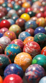 Multiple marbled spheres occupy a shallow depth of field view