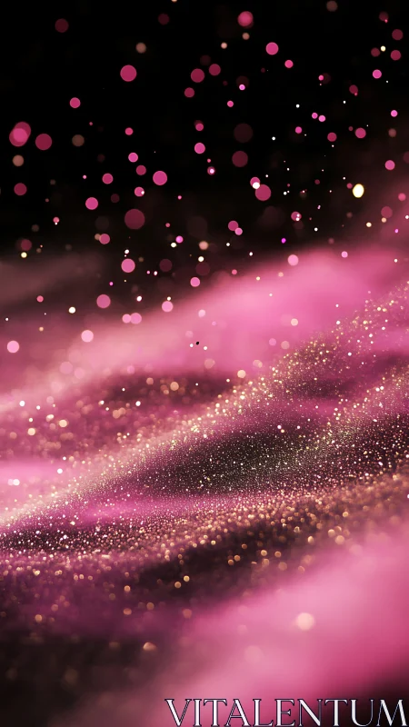 Pink particulate field forms layered bokeh against black