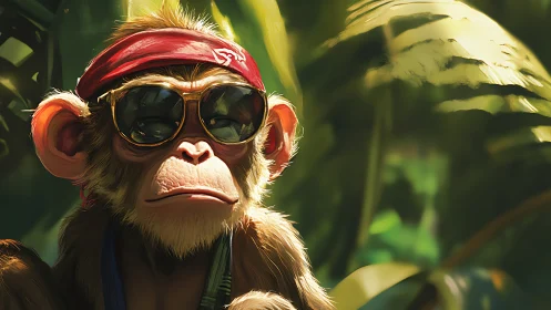 Cool jungle rebel monkey in shades and scarlet bandana.