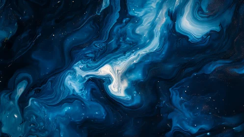 Celestial blue nebula currents swirl through deep cosmic dark