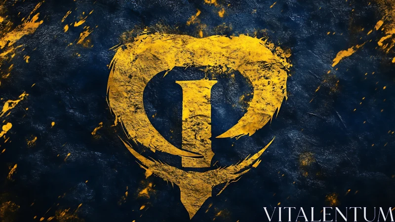 Golden grunge emblem forms bold heart-shaped insignia.