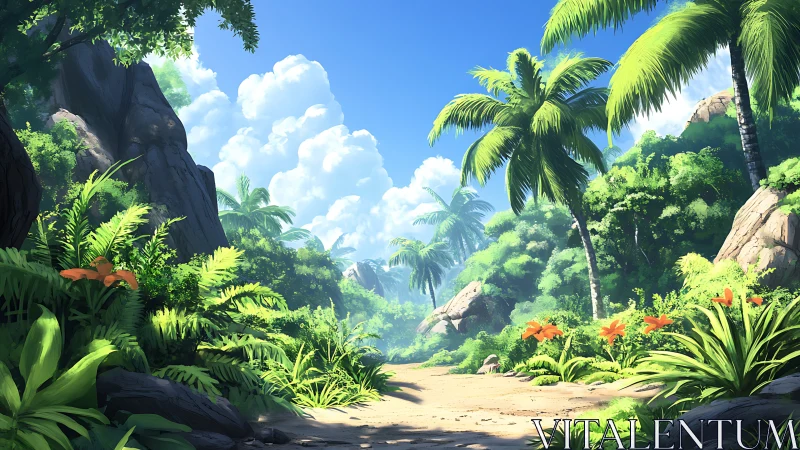 Tropical Paradise: Where Sunlight Filters Through Ancient Palms.