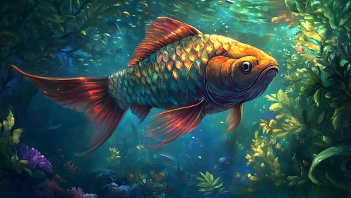 Golden forest fish drifting through a glowing blue reef.