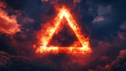 Fiery Triangle Symbol Against Apocalyptic Sky.