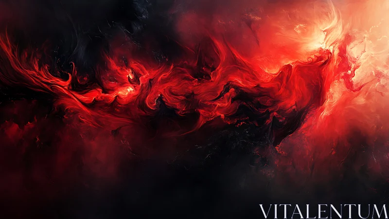 Red abstract fluid swirl in dark contrasting background.