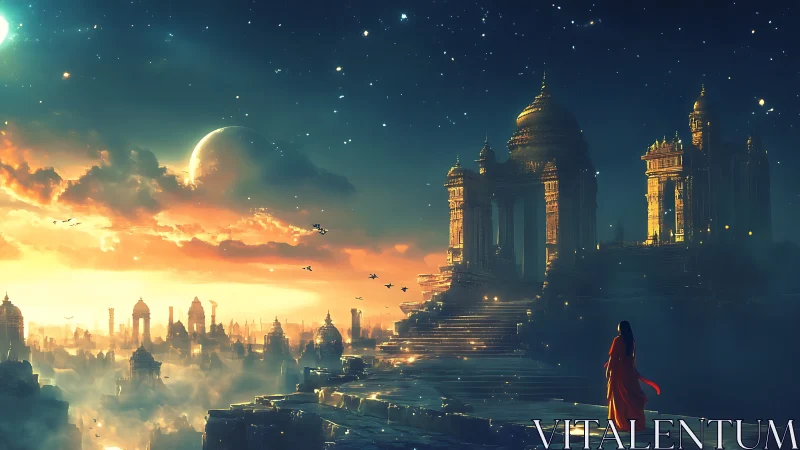 Starlit temple terraces above a dreaming celestial metropolis.