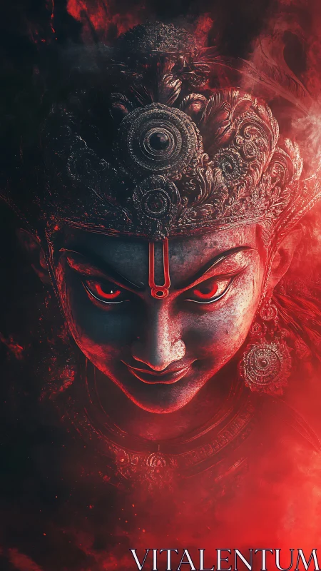 Ember-eyed deity rising from scarlet ceremonial smoke.