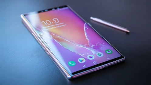Premium Smartphone with Stylus on Modern Tech Workspace.
