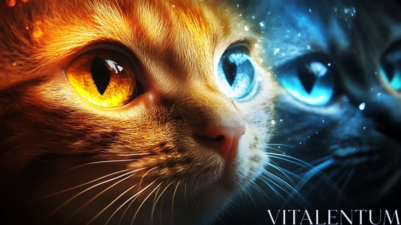Mesmerizing Cat with Glowing Fire and Ice Eyes