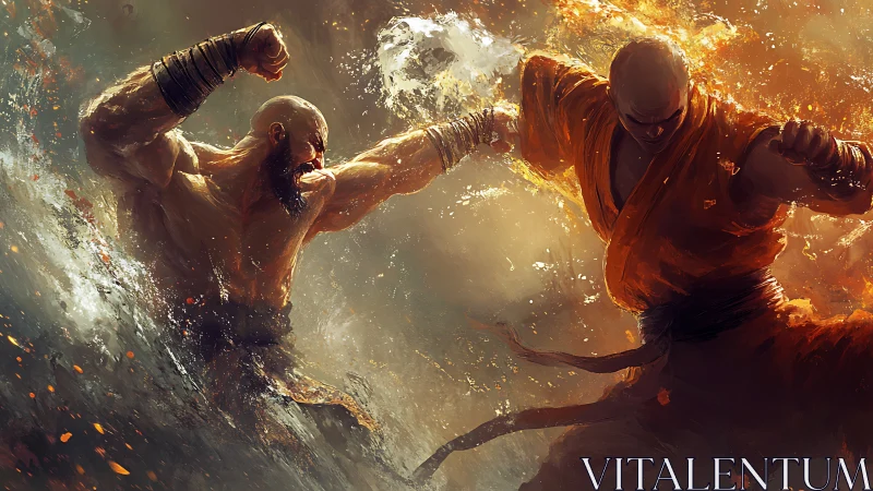 Elemental combatants in high-energy water versus fire impact.