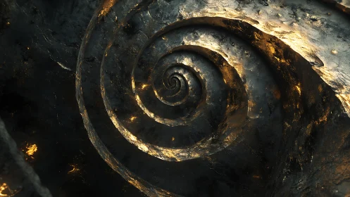 Molten obsidian spiral descends into a gilded abyss.