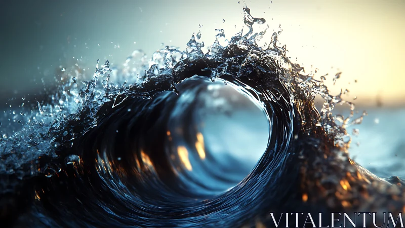 High-detail breaking wave with backlit caustics and surface tension