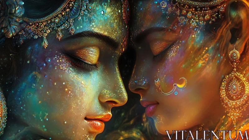 Luminous Faces: Radiant Digital Portrait with Ornamental Detail.