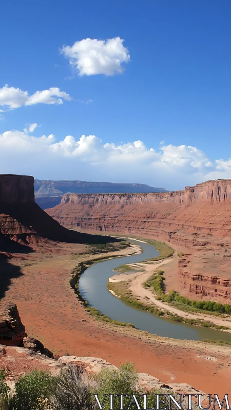 Incised desert meander carving through stratified red rock canyon