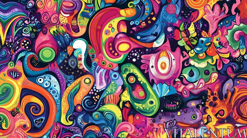 Chromatic biomorphic abstraction with swirling neon forms.