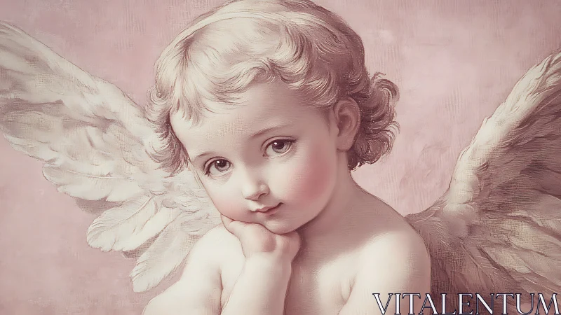 Soft-winged cherub pauses in rosy clouds of quiet wonder