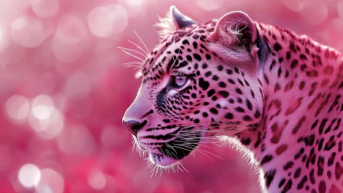 Pink Leopard Profile Against Bokeh Background