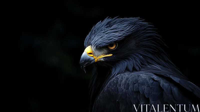 Majestic black eagle portrait in dramatic lighting, close-up style.