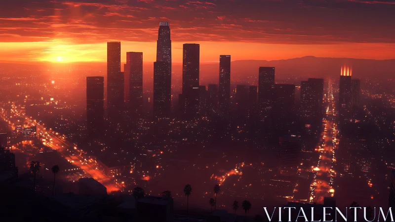 Sun-drenched highrise skyline over glowing urban grid.