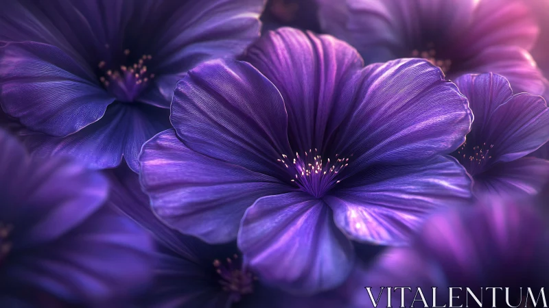 Purple Flowers With Glowing Centers in Soft Focus.